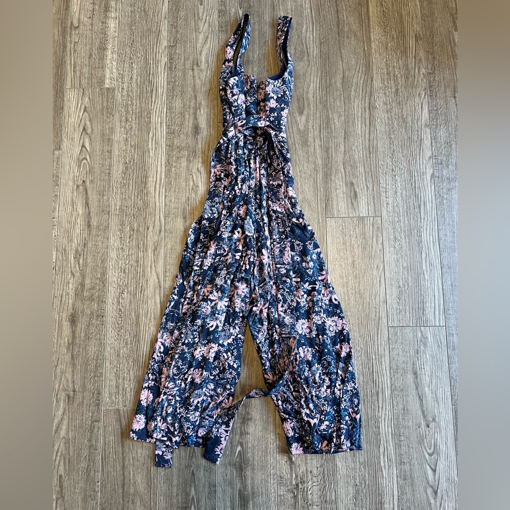 Rebecca Taylor Silk Jumpsuit Dress Womens Blue & Pink Floral Sleeveless Size 4